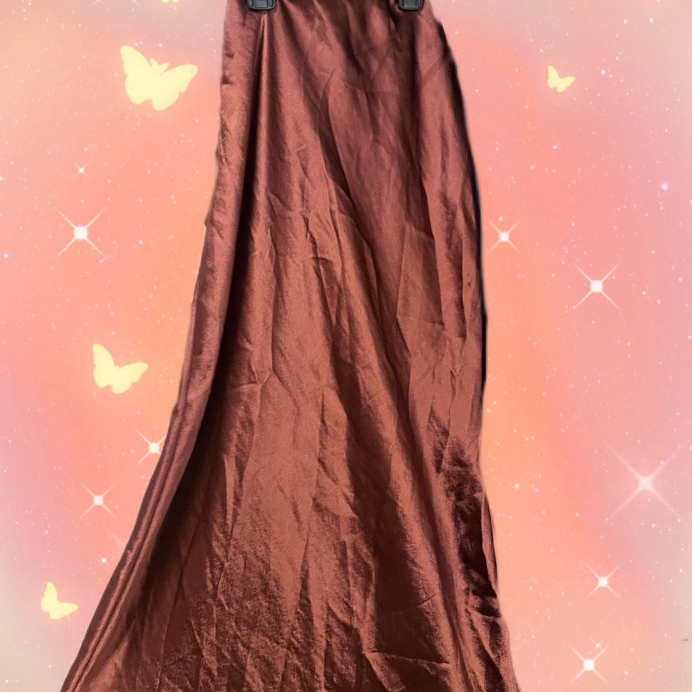 Elegant Brown Silk Fitted Skirt